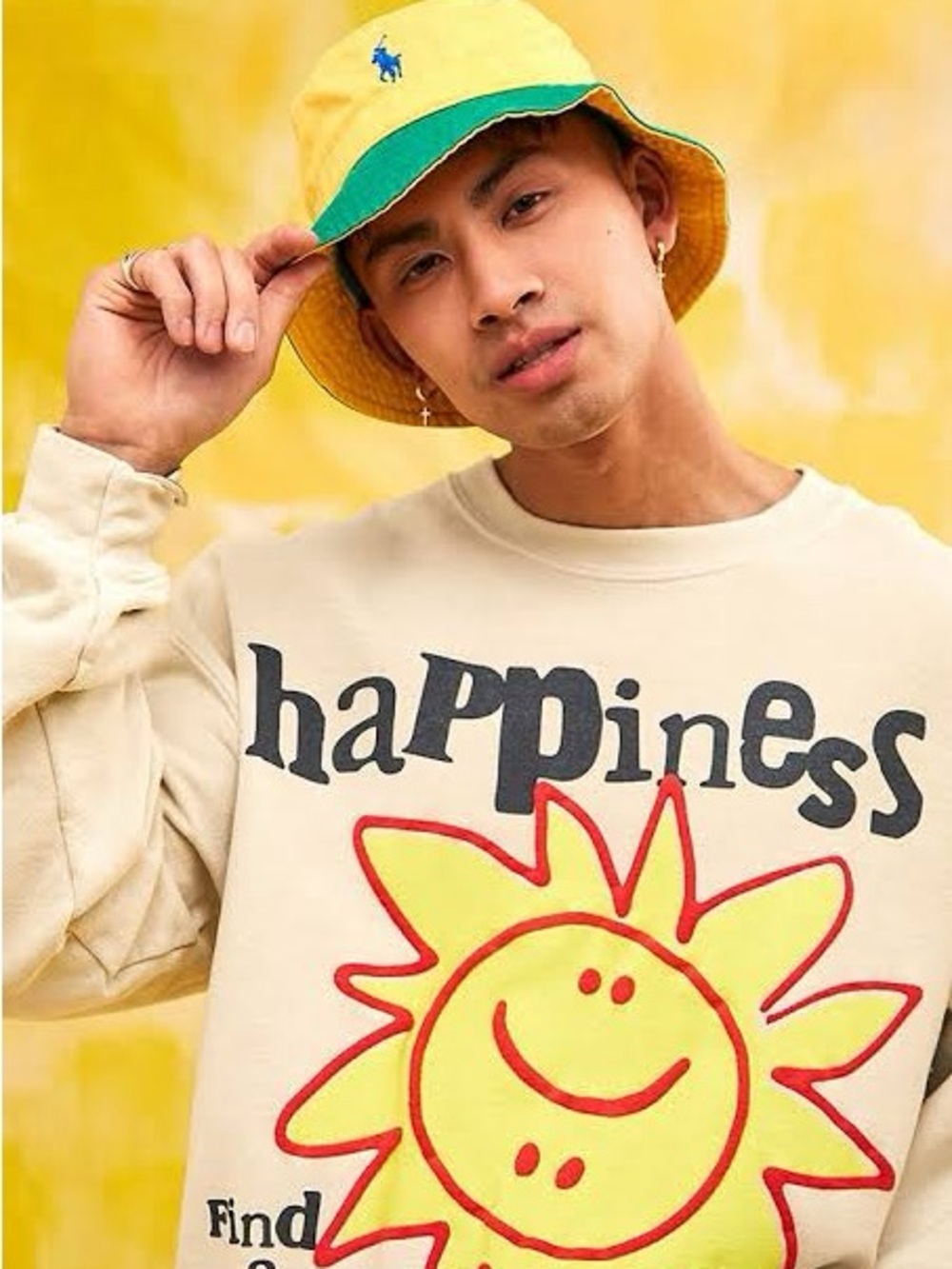 URBAN OUTFITTERS BDG ECRU HAPPINESS PUFF-PRINT  SWEATSHIRT | LARGE